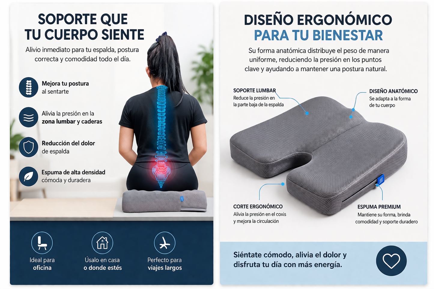Cojín Ortopédico Ergonómico | Alivio del Dolor de Espalda